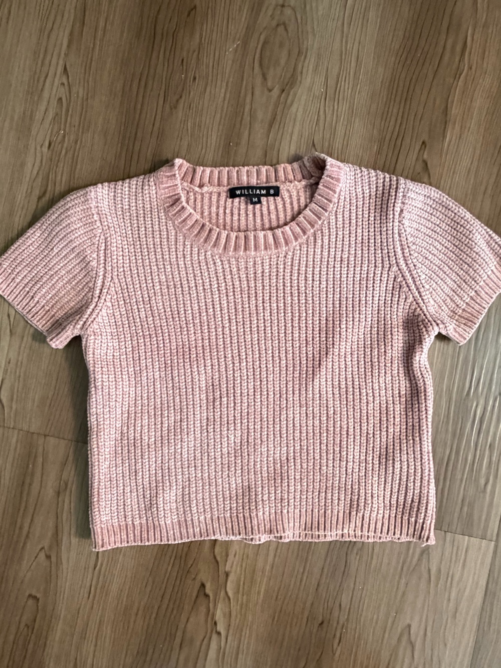 William B Blush Pink Chenille Short Sleeve Ribbed Sweater Size M
